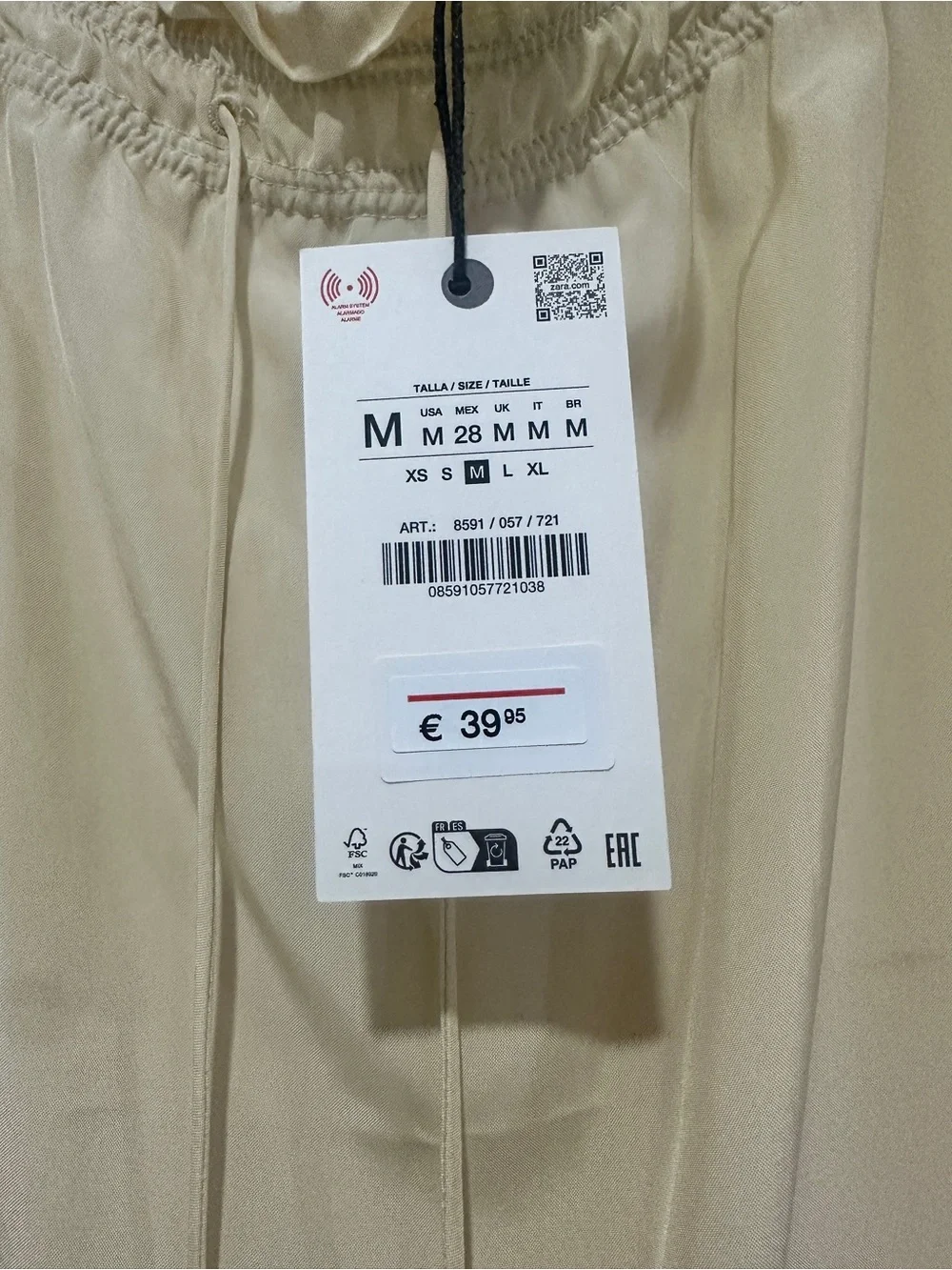 Zara Light Cream Drawstring Midi Skirt